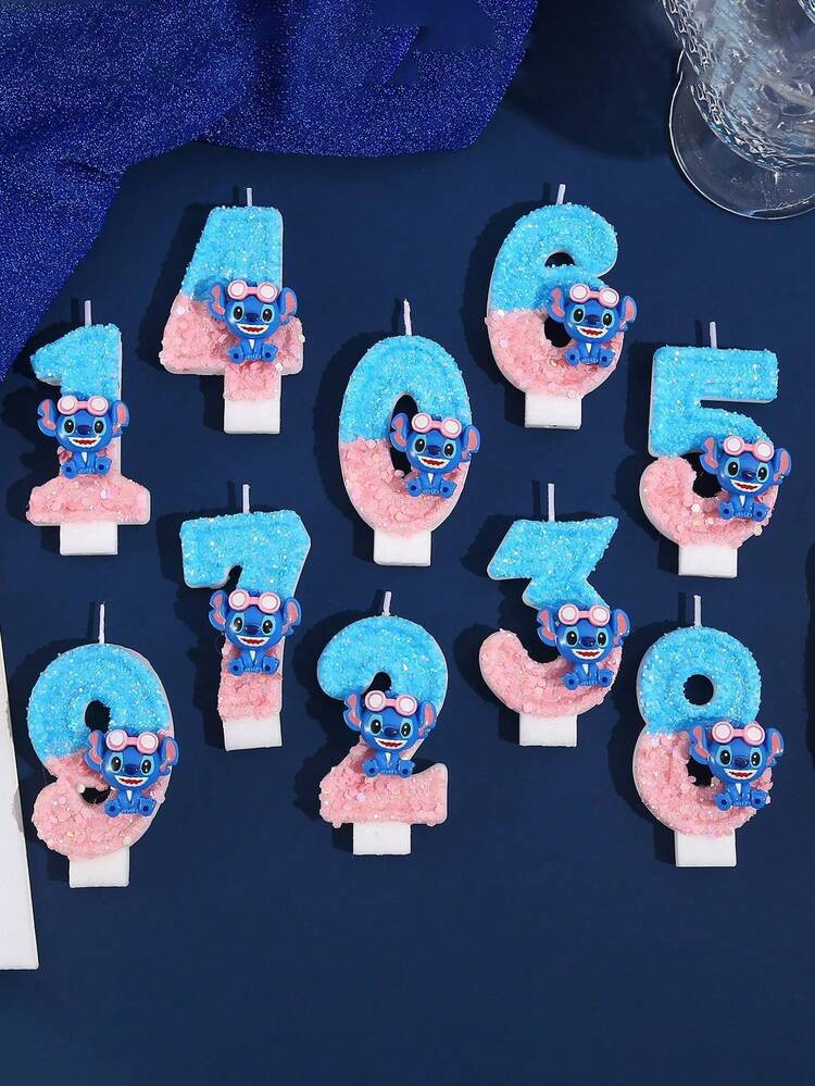 Cute Stitch Themed Birthday Candles, 0-9 Numeric Shaped Shiny Cartoon Birthday Candles, Cool Eyed... | SHEIN