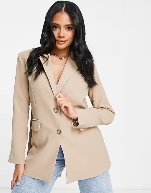 Trendyol back detail blazer in mink | ASOS (Global)