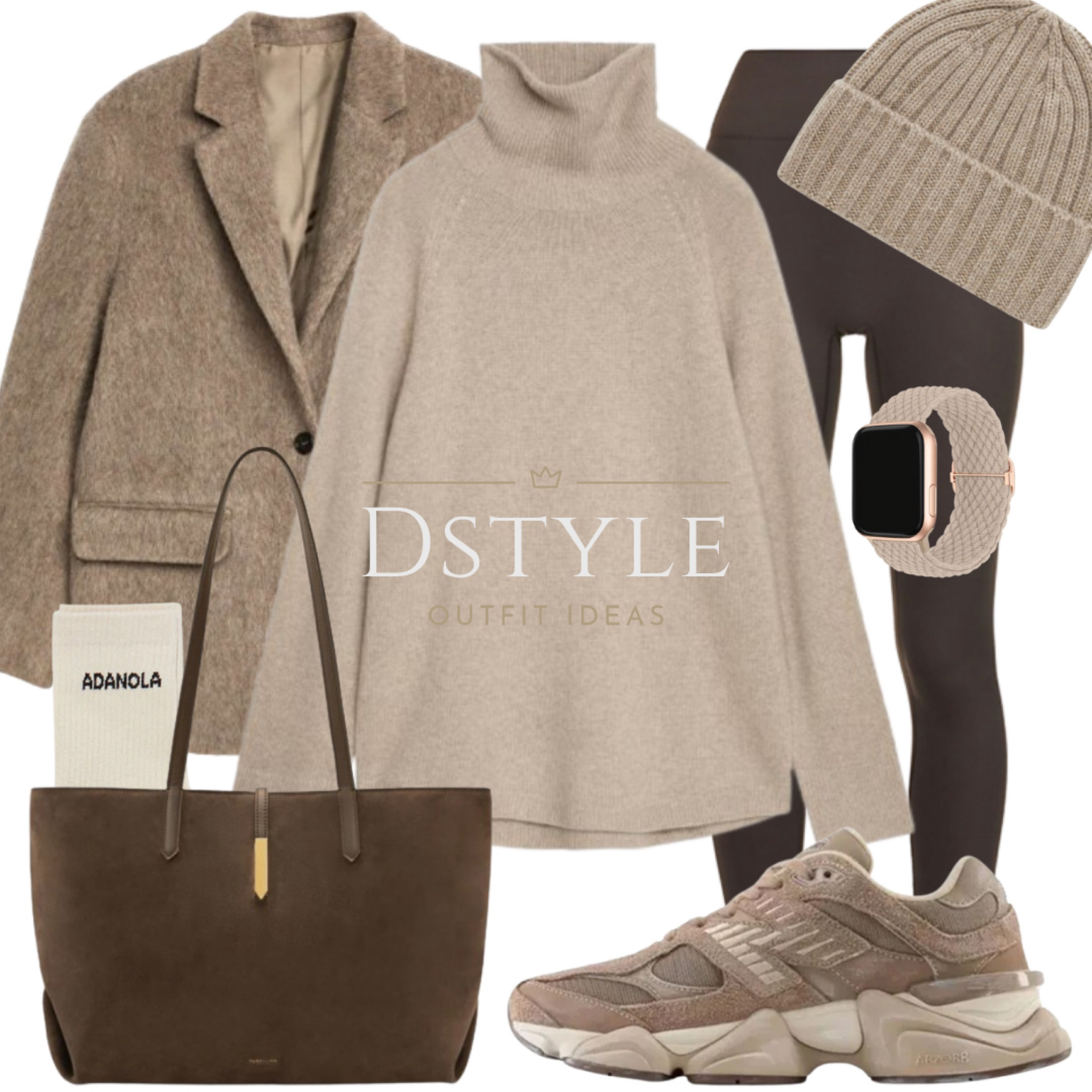 Cozy neutrals for the win: Beige cashmere sweater, dark brown leggings, brushed wool blazer, matching New Balance sneakers, and topped off with a matching hat.  #NeutralStyle #CozyChic

#LTKstyletip #LTKshoecrush #LTKtravel