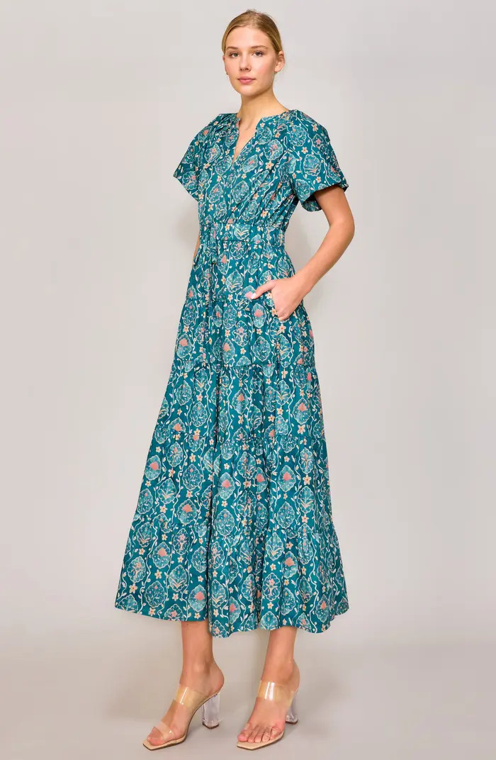 MELLODAY Floral Puff Sleeve Tiered Maxi Dress | Nordstromrack | Nordstrom Rack