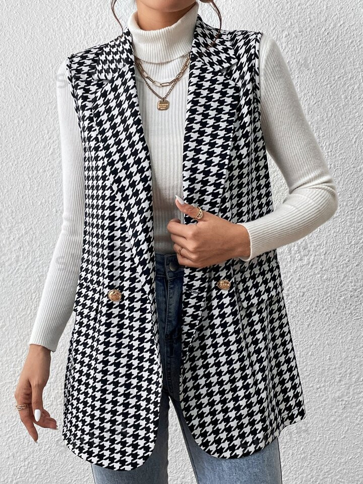 SHEIN Privé Houndstooth Print Vest Blazer | SHEIN