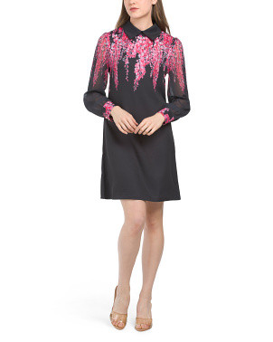 Long Sleeve Floral Vine Satin Shirt Dress | Marshalls