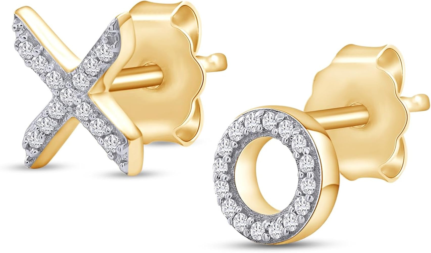 XO Stud Earrings for Women Round Natural Diamond Minimalist Mismatch Earrings With Push Back in 1... | Amazon (US)