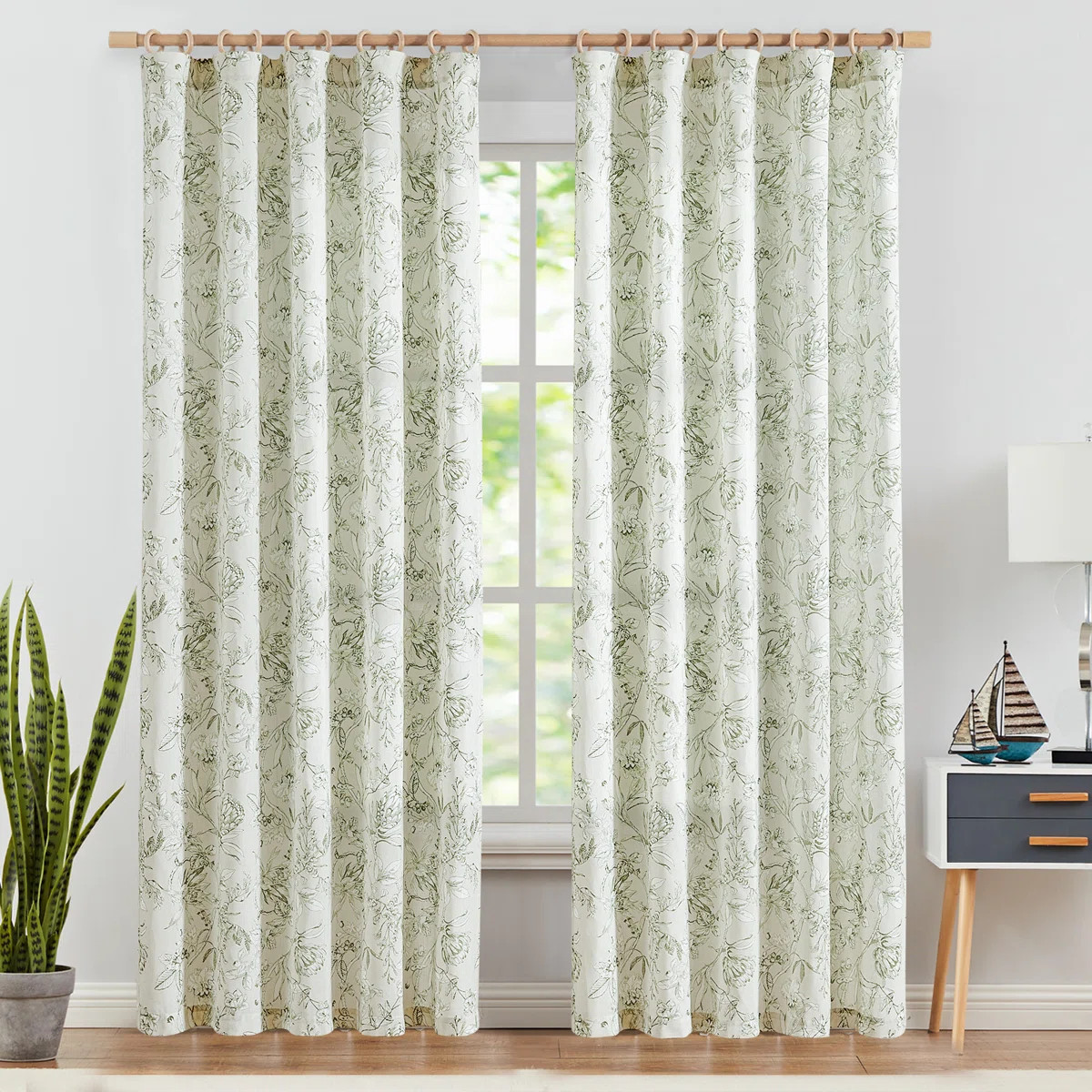 Floral Linen Blend Farmhouse Rod Pocket Curtains (Set of 2) | Wayfair North America