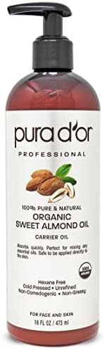 PURA D'OR Organic Sweet Almond Oil (16oz) USDA Certified 100% Pure & Natural Carrier Oil - Hexane... | Amazon (US)