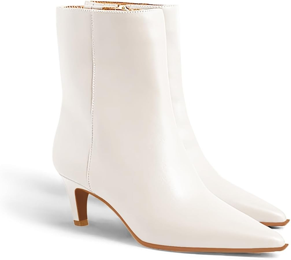 Coutgo Ankle Boots for Women Kitten Low Heel Pointed Toe Booties Side Zipper Fall Shoes | Amazon (US)