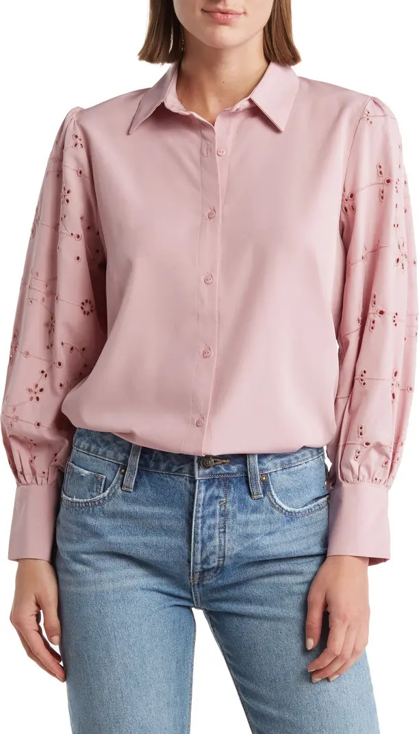 Polished Eyelet Sleeve Button-Up Blouse | Nordstrom Rack