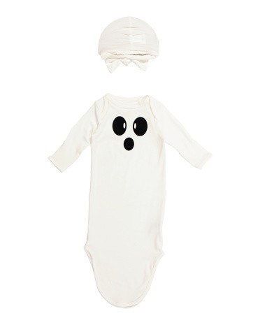 Newborn Girl Tie Bottom Ghost Gown With Hat | TJ Maxx