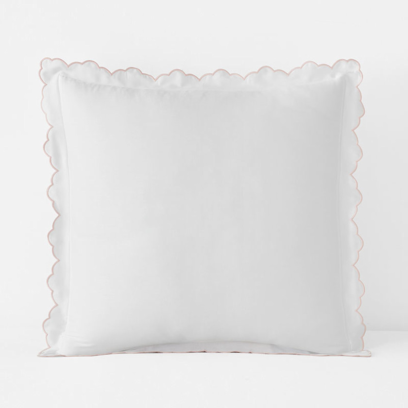 Embroidered Scallop Classic Smooth Sateen Solid Sham - Gray/White, Size 26 In. X 26 In. | The Company Store | The Company Store