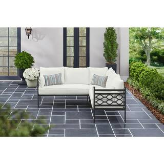 Home Decorators Collection Wakefield 3-Piece Aluminum Outdoor Sectional Set with Natural White Cu... | The Home Depot
