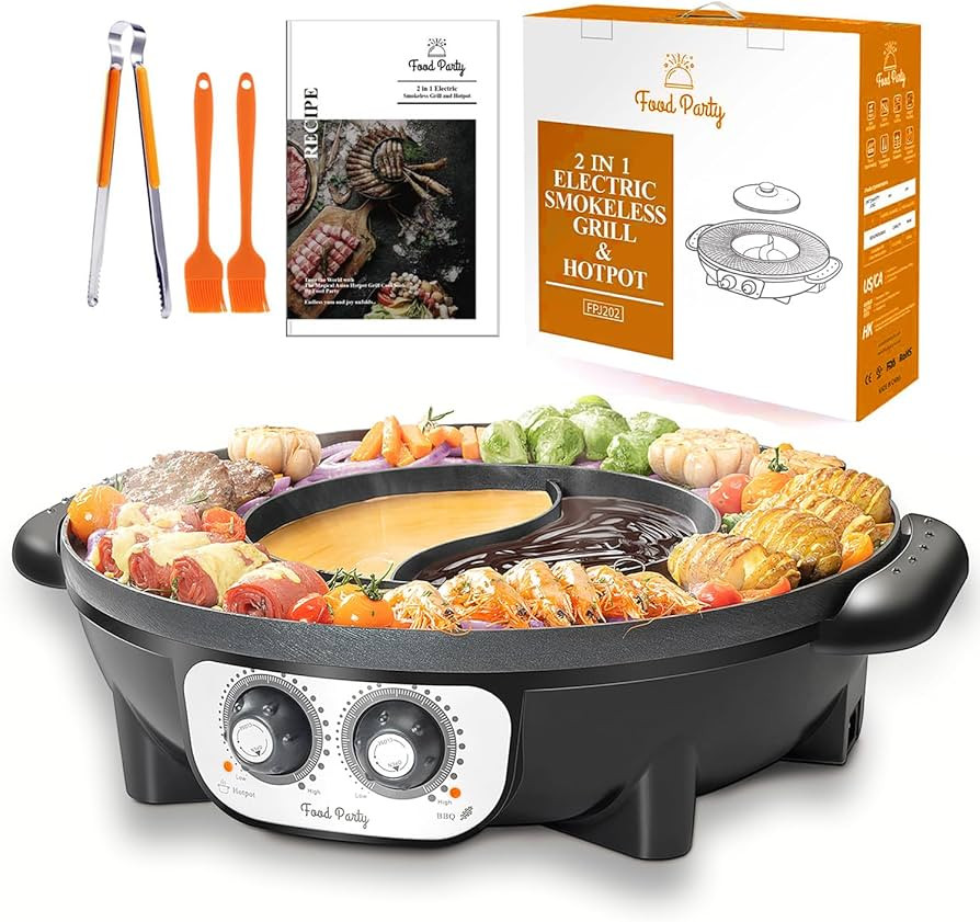 Food Party Hot Pot with Grill 2 in 1 Electric Smokeless Grill and Hotpot Pot Combo Korean BBQ Gri... | Amazon (US)