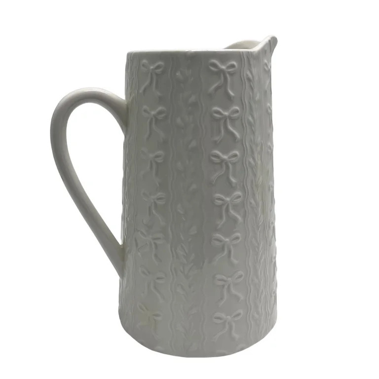 Embossed Stoneware 3-Quart Pitcher, White, by My Texas House | Walmart (US)