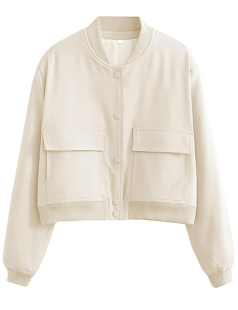 SCUSTY Women's Button Down Bomber Jacket Drop Shoulder Short Cropped Coat Outwear | Amazon (US)