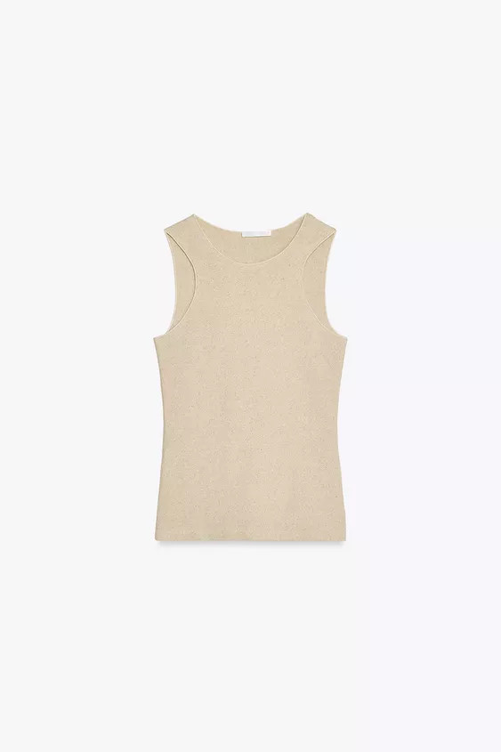 REGULAR FIT - ROUND NECK - STANDARD LENGTH - SLEEVELESST-shirt made with a linen blend yarn. Roun... | Zara UK