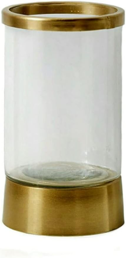 Serene Spaces Living Gold Rimmed Glass Cylindrical Hurricane, Fancy Table Decor, Small Measures 7.5" Height x 5" Diameter | Amazon (US)