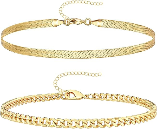 Gokeey Reoxvo Dainty Gold Chain Bracelets Set for Women 14K Real Gold Plated Link Chain Bracelets... | Amazon (US)