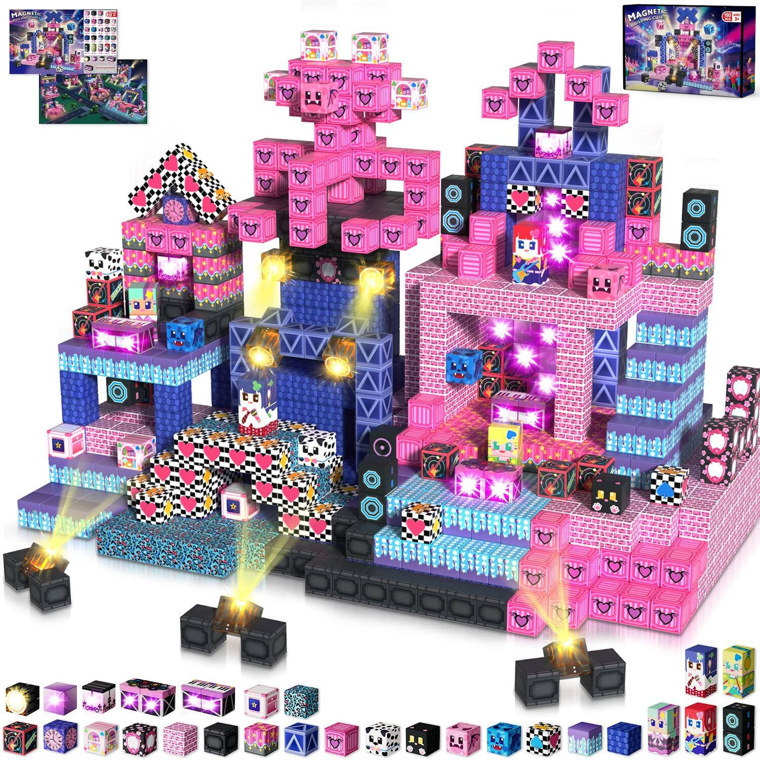 EZTW1 - 200 Magnetic Blocks - Cubes Building Toys For 3 Stem Sensory Educational Stacking Chritmas 200PCS Magnetic Blocks - LED 150PCS Pink Stage | Best Buy U.S.