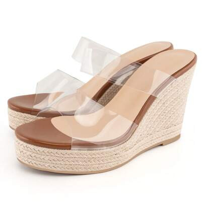 Women Slip On Espadrille Platform Wedge Sandals Slide Open Toe Clear High Heel Sandals | SHEIN