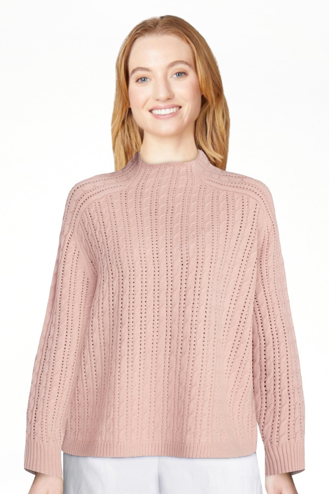 Time and Tru Women's Pointelle Mock Neck Sweater with Long Sleeves, Lightweight, Sizes, XS-XXXL | Walmart (US)