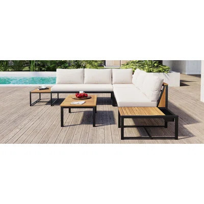 Patio Furniture Set with Loveseats, 4 Pieces Outdoor Sofa Set with Waterproof Cushions, Patio Furniture with Durable Iron-Wood Design for Garden, Back | Wayfair North America