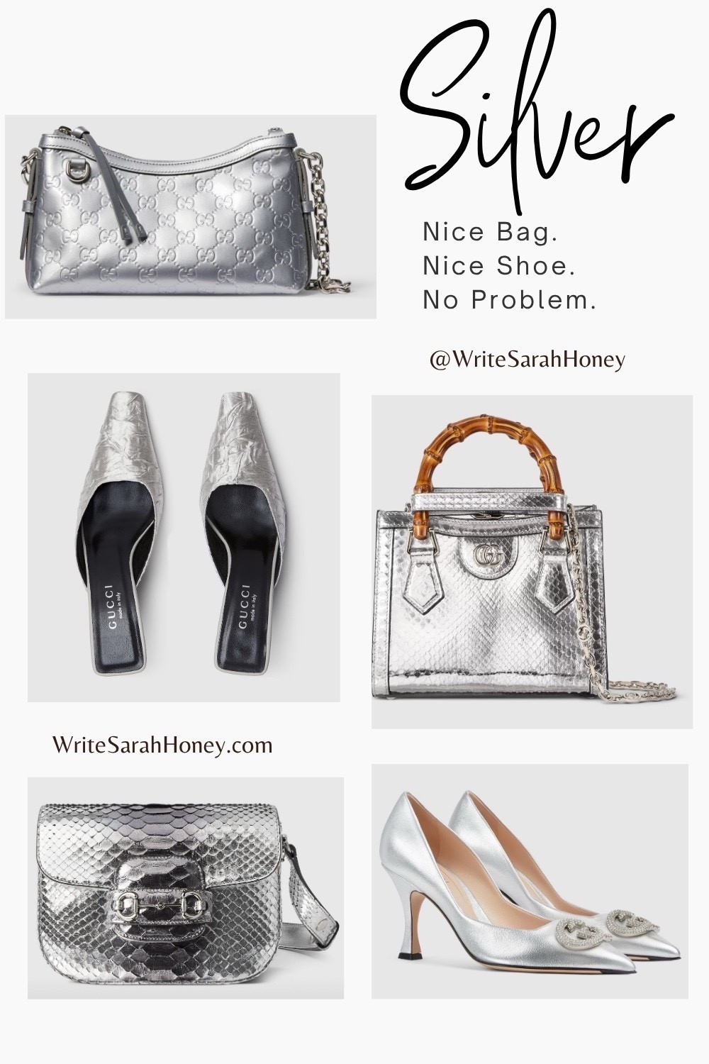 Gucci baby! Loving the SILVER this season! Follow WRITE SARAH HONEY for all the Little Luxuries! SHOP NOW before it sells out! 

#DailyObsession
#OOTDInspo
#FashionDaily
#StyleCrush
#TrendingNowStyle
#StyledMyWay
#EverydayElevated
#LittleLuxuriesFinds
#FreshPickedFits
#DailyStyleEdit
#MyFashionFix
#AddToCartEnergy

#LTKItBag #LTKShoeCrush 

#LTKHoliday #LTKGiftGuide #LTKSaleAlert