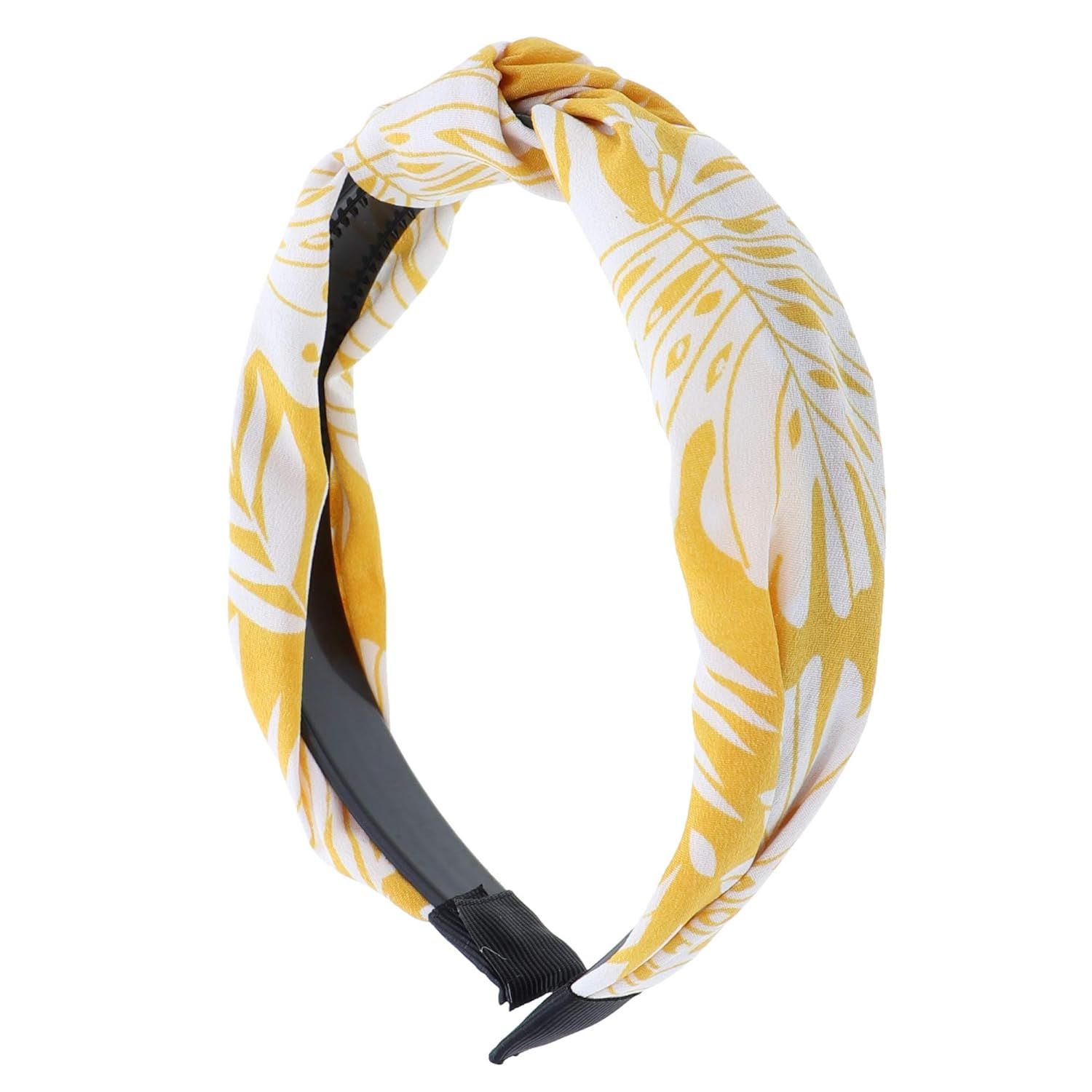 Turban Knot Headband with Leaves for Women and Girls-Yellow | Amazon (US)