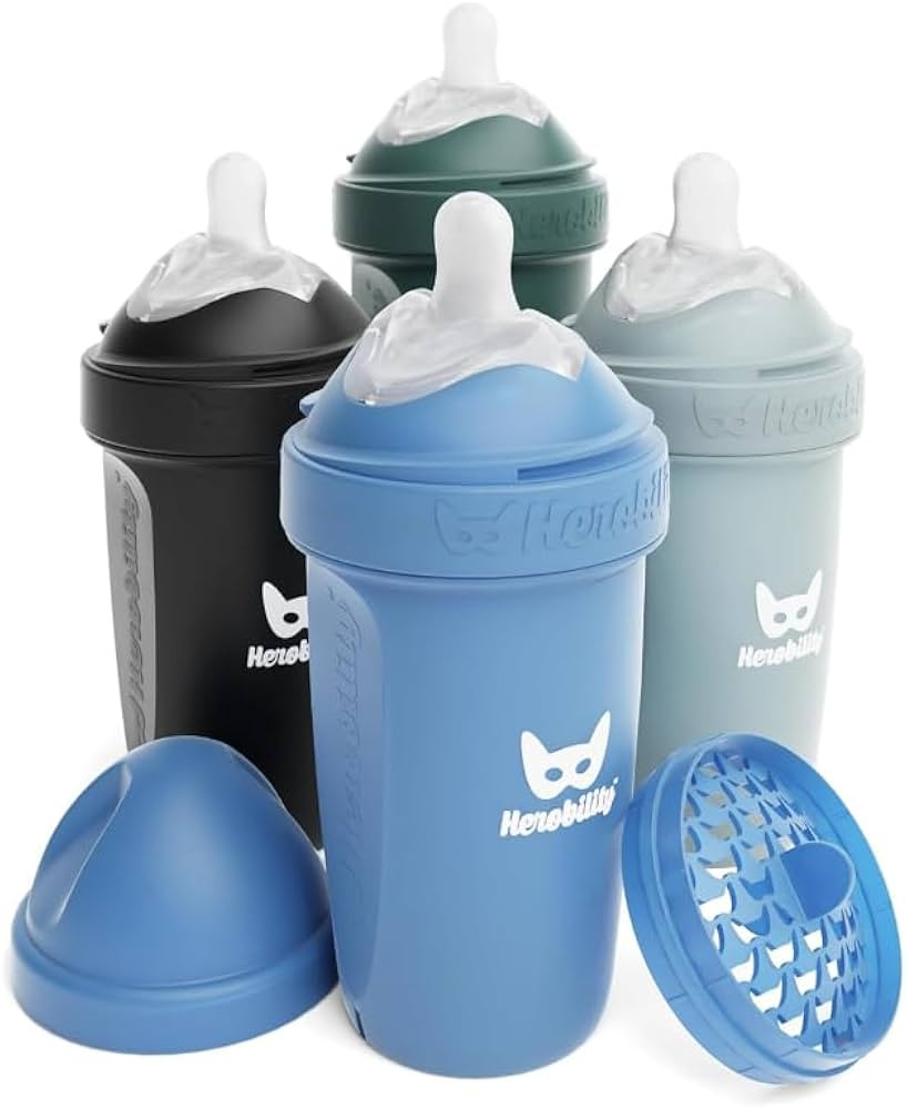 Herobility Double Anti-Colic Baby Bottles – 8.5 fl oz/240ml – 4-Pack – Multicolor – Denim... | Amazon (US)