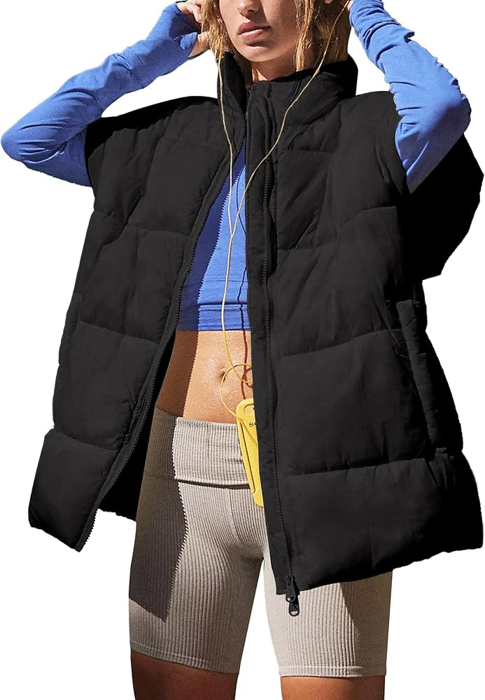 Women's Oversized Puffer Vest Winter Quilted Lightweight Stand Collar Warm Padded Gilet Sleeveles... | Amazon (US)
