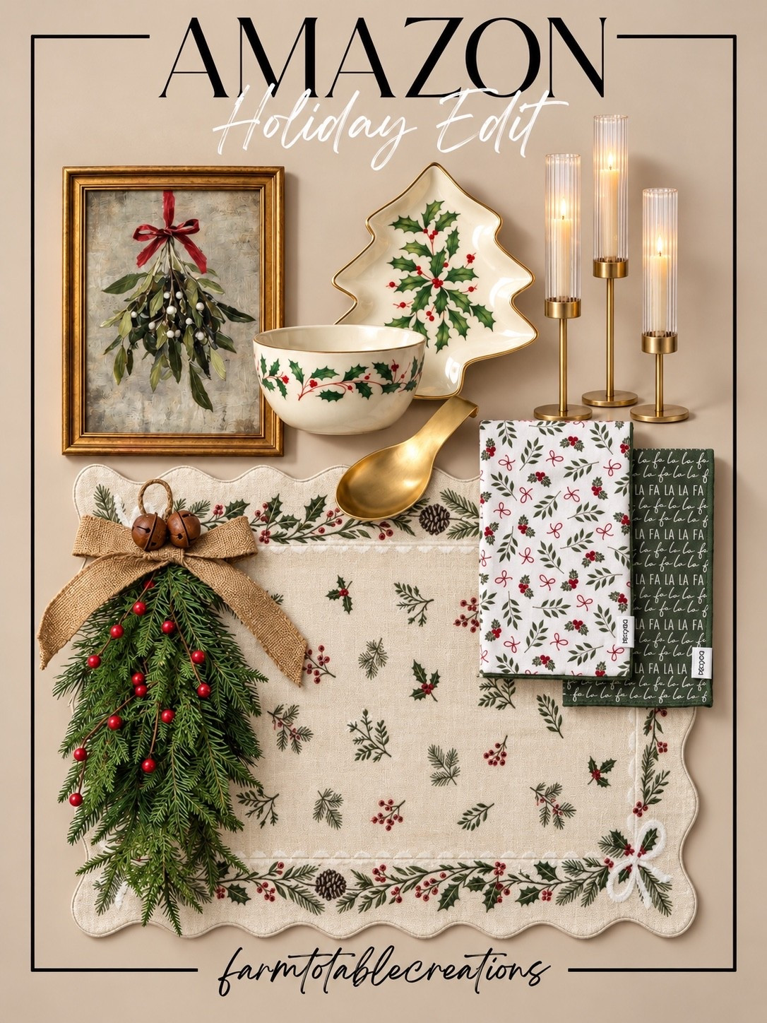 Amazon Christmas Home Finds | Timeless Holiday Elegance 🎄❤️

Bring a little traditional Christmas charm into your home with these gorgeous Amazon holiday decor finds! I’m loving the beautiful holly-inspired serving pieces, vintage mistletoe artwork, festive greenery, and elegant gold candleholders. The classic combination of Christmas reds, rich greens, warm gold, and soft ivory creates such a timeless and cozy holiday look!

These pieces are perfect for styling your Christmas dining table, kitchen island, or holiday buffet. From the scalloped holiday linens and festive tea towels to the charming ceramic serving dishes, every detail adds warmth and nostalgic Christmas magic. Perfect for holiday entertaining, Christmas dinner, or simply making your home feel extra special this season! ✨

Follow @farmtotablecreations on Instagram for more cozy home finds and trending decor.

#LTKHome #LTKHoliday #AmazonChristmas #AmazonFinds #AmazonHome #ChristmasDecor #HolidayTableSetting #ChristmasTablescape #TraditionalChristmas #VintageChristmas #HolidayEntertaining #ChristmasKitchen #ChristmasHomeInspo #CozyChristmas #HolidayDecorating #DesignerInspired #ChristmasDecorFinds #AmazonMustHaves