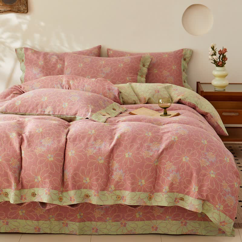 Ownkoti Fresh Floral Jacquard Cotton Gauze Bedding | Ownkoti