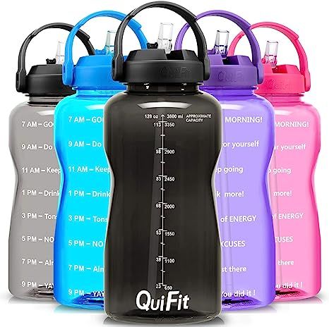 QuiFit Motivational Gallon Water Bottle - with Straw & Time Marker BPA Free 128/64 oz Large Water... | Amazon (US)