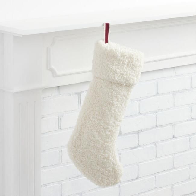 Ivory Boucle Christmas Stocking | World Market