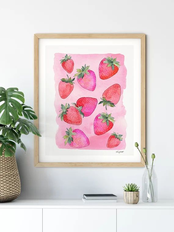 Strawberry Wall Art Fruit and Botanical Watercolor Painting - Etsy | Etsy (US)