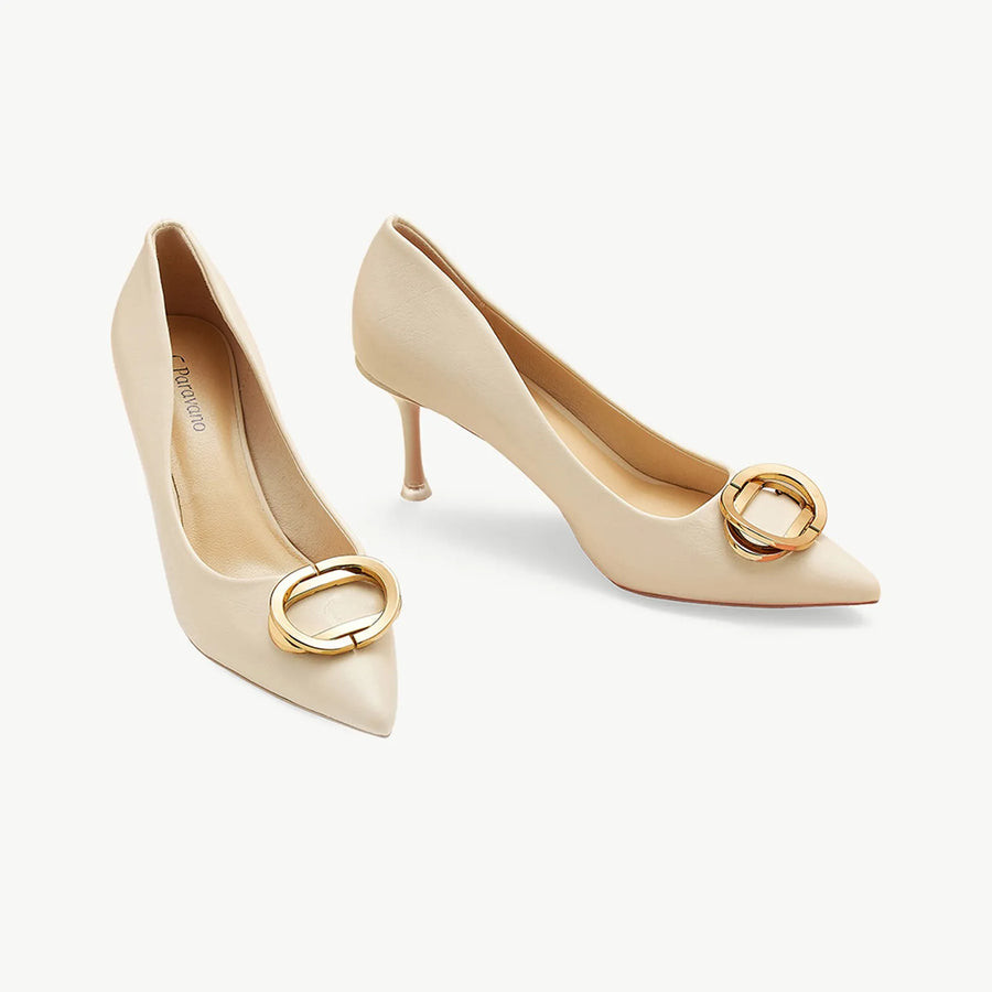 Stacked Metal Buckle Pumps (Olivia) | C.Paravano | cparavano