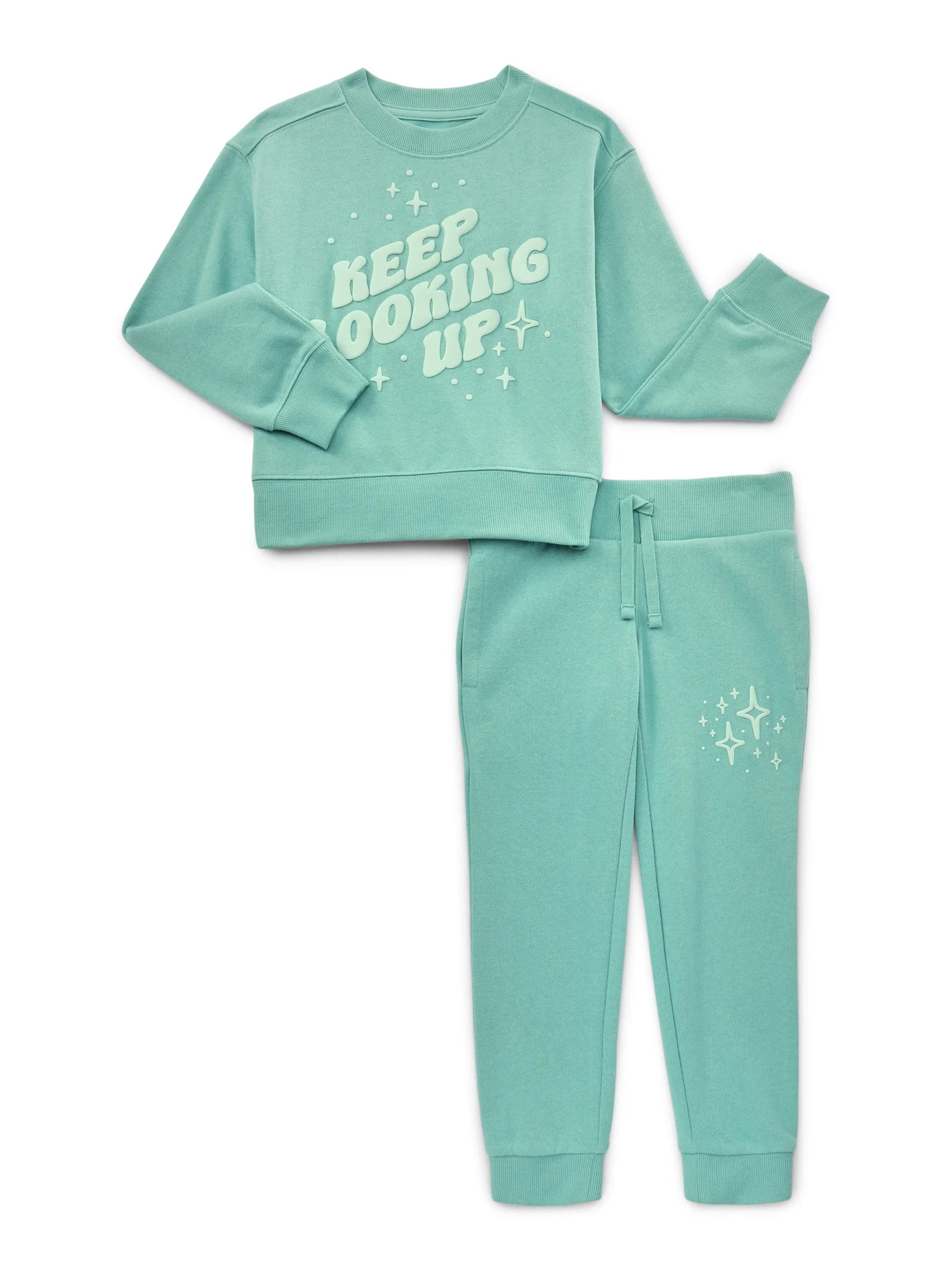 Wonder Nation Girls Graphic Sweatshirt and Joggers Fleece Set, 2-Piece, Sizes 4-18 & Plus | Walmart (US)