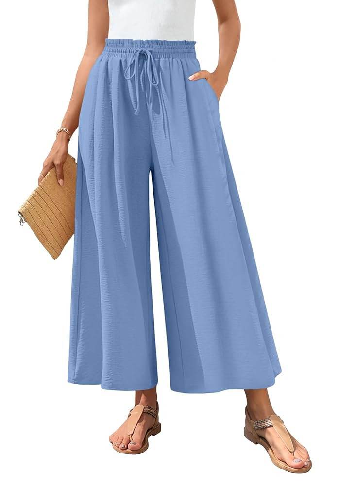 Bestbee Women's Palazzo Pants Dressy Casual Wide Leg Slacks Elastic Waist with Pockets | Amazon (US)