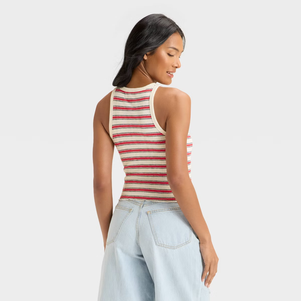 Women's Ribbed Tank Top - Universal Thread™ Red Striped M | Target