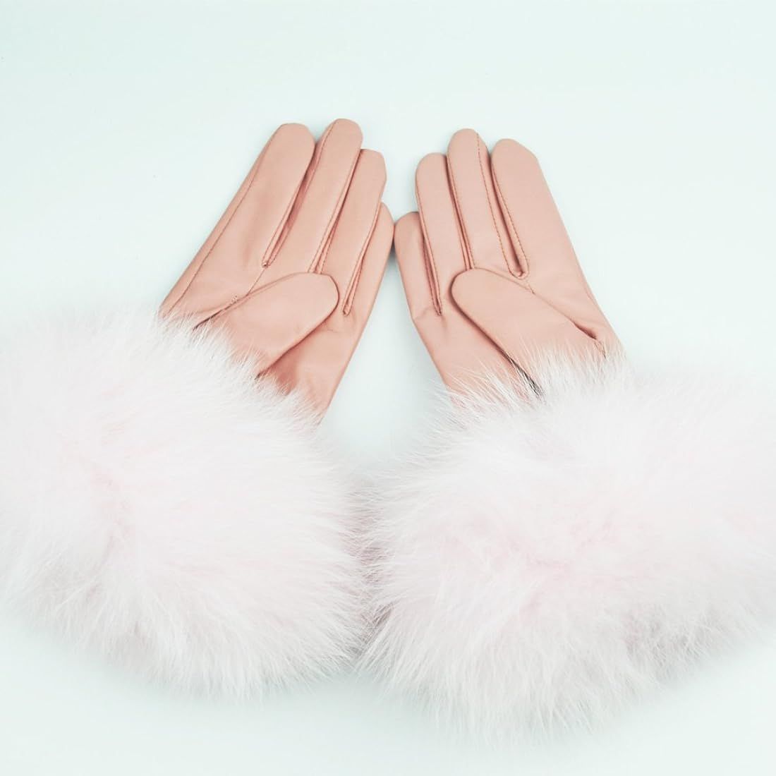 Yosang Women Genuine Lambskin Leather Winter Gloves with Fox Fur Trim Light Pink Large at Amazon ... | Amazon (US)