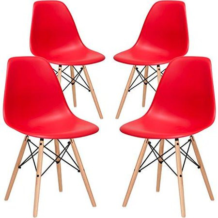 Mid-Century Modern Eiffel Style Kids Dining Chair with Wood Legs - Red (Set of Four) | Walmart (US)