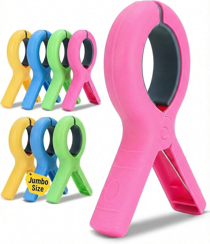 5.1 Inch Jumbo Beach Towel Clips for Chairs - 8 Pack Towel Clip for Chair Cruise Pool Boat Essent... | Amazon (US)