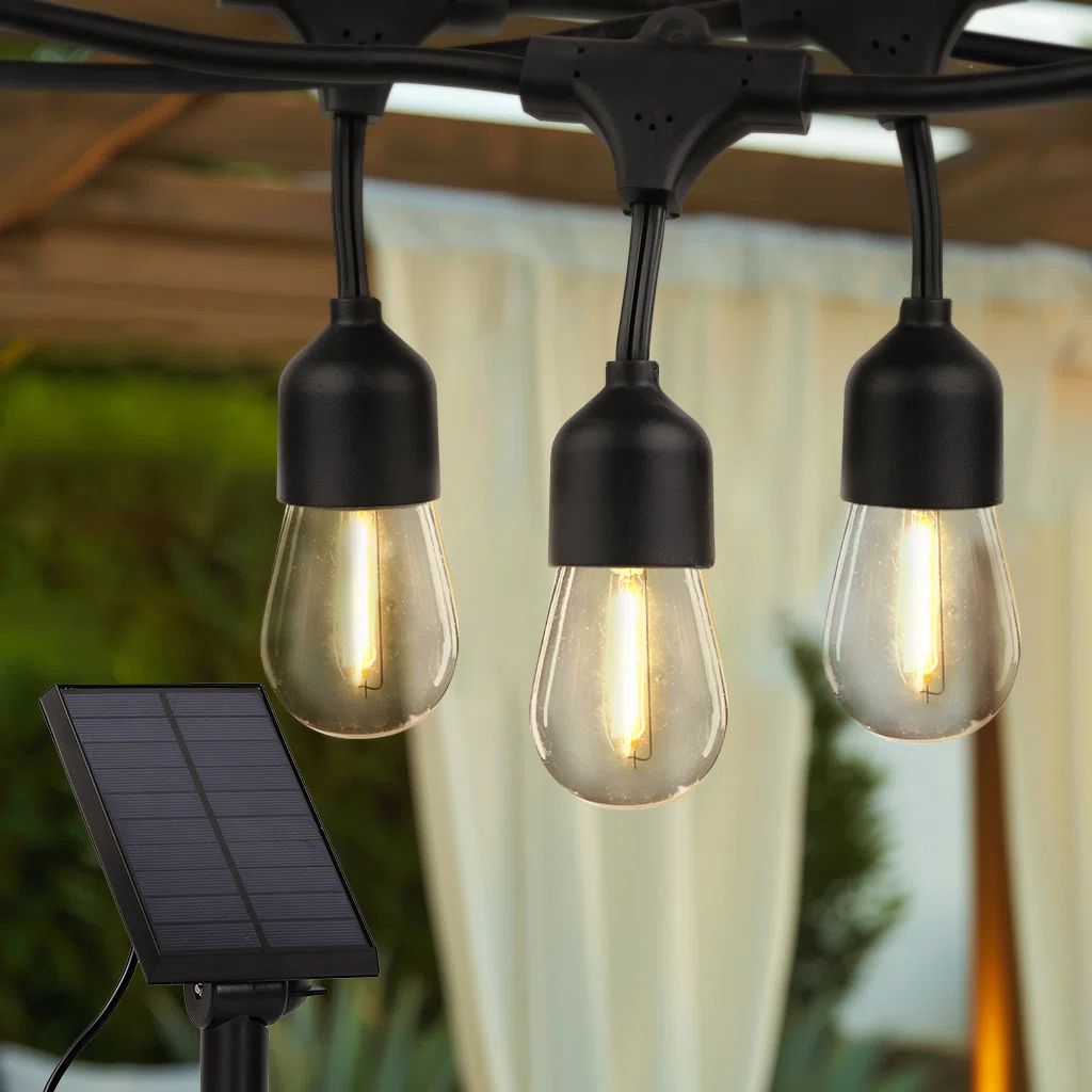 Pro 12-Light 27 ft. Outdoor Solar NonHanging LED 2-Watt S14 2700K Warm White Bulb String Lights | Wayfair North America