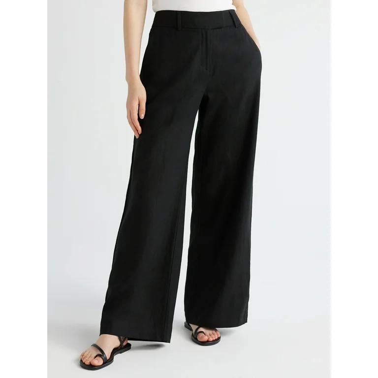 Scoop Women's Tailored Linen Blend Pants with Wide Leg, Sizes 0-18, 31.5’’ Inseam - Walmart.c... | Walmart (US)