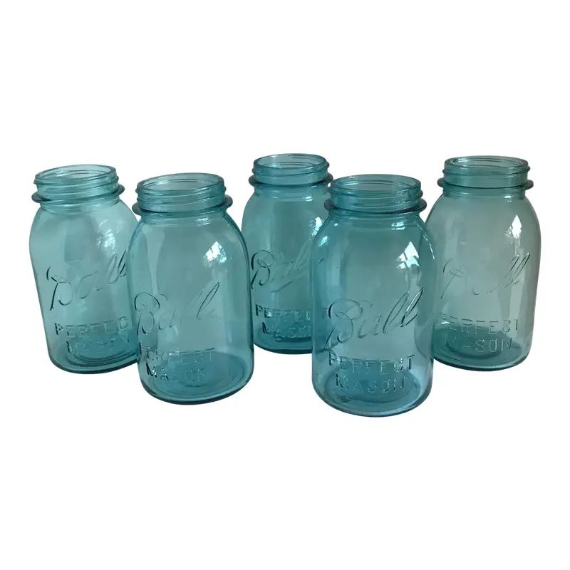 Vintage Blue Mason Jars - Set of 5 | Chairish