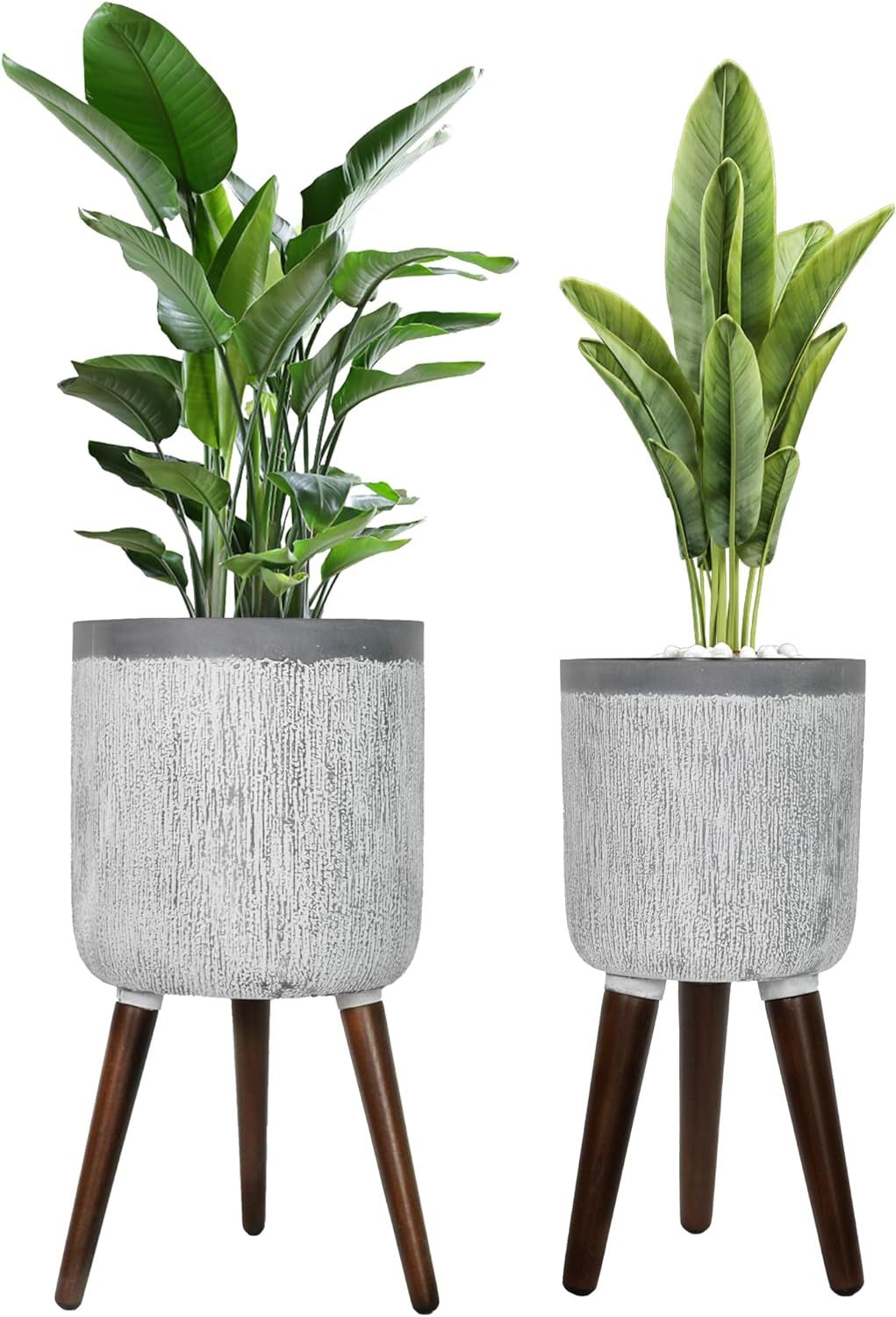 Modern Plant Pot with Stand, 2pcs Large Mid Century Tall Standing Planters Indoor Outdoor Flower ... | Amazon (US)