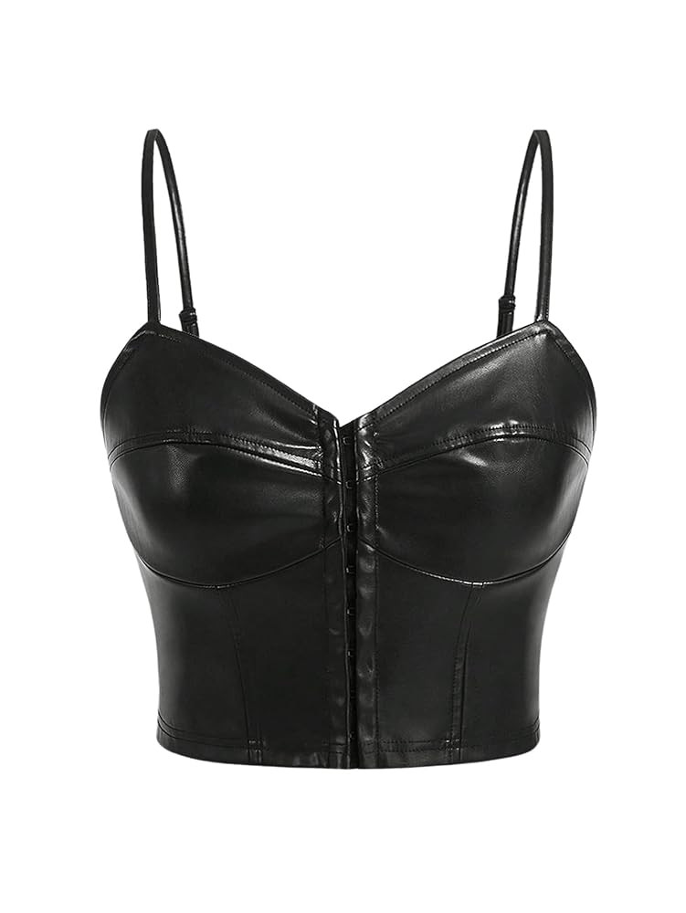 MakeMeChic Women's PU Leather Spaghetti Strap V Neck Sleeveless Camisole Asymmetrical Backless Y2... | Amazon (US)