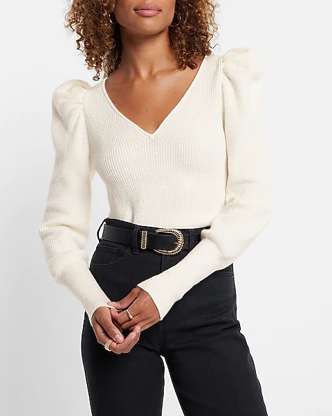 V-neck Puff Sleeve Sweater | Express