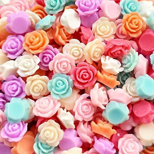 Chenkou Craft Random 100pcs Assorted of Color 11mm Rose Flower Resin Flat Back Flatbacks Loose Beads | Amazon (US)