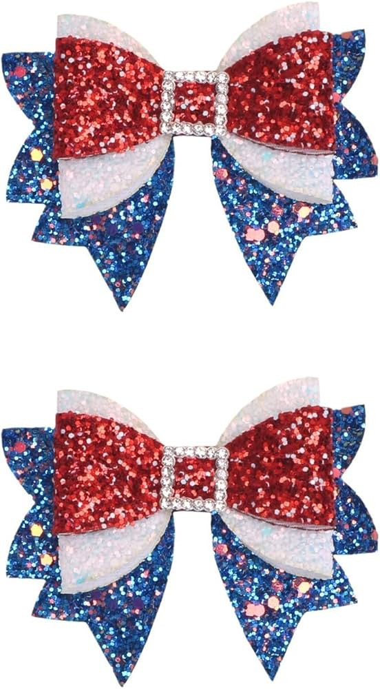 4th of July Patriotic Hair Bows Alligator Clip For Girls Glitter Sparkly Red White Blue Sequin Ch... | Amazon (US)