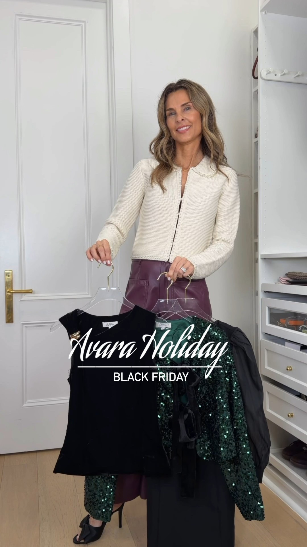 Avara Holiday! Don’t miss the Black Friday sale!  You can save $50 off of every $150 you spend. #Avarista 

-Dress size XS, a small would be better and longer  
-Pearl detail Cardigan size XS LOVE! 
-Black Velvet top size XS, a small would work too. 
-Green Sequin jacket size XS
- burgundy Faux leather pants size XS
-Black satin pants size XS
-Velvet pant size XS
-Heels TTS
I’m 5’6"

#LTKSaleAlert #LTKOver40 #LTKHoliday

#LTKHoliday #LTKSaleAlert #LTKOver40