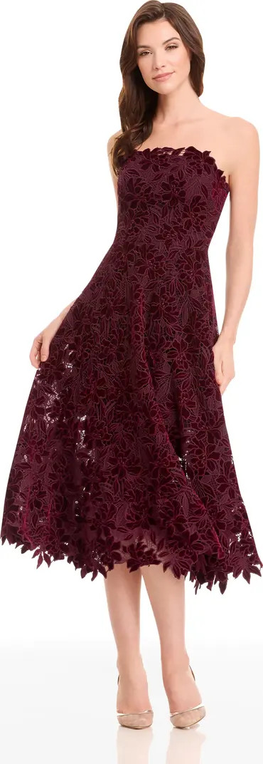 Kailyn Velvet Floral Lace Strapless Cocktail Dress | Nordstrom